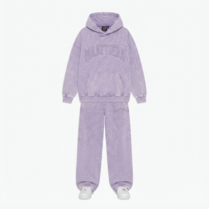 Ensemble survêtement streetwear personnalisé pour femme, comprenant un sweat à capuche oversize violet délavé avec fermeture éclair et un pantalon de survêtement large en molleton de coton, OEM ODM - Product Image 4