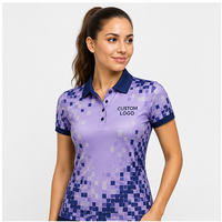 Maßgeschneidertes Lavendel-Violett Pixel-Mosaik Farbverlauf Damen Poloshirt Schnelltrocknend Atmungsaktiv Kurzarm Golf-Uniform WPS-0819