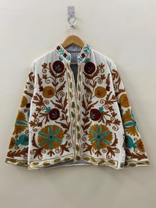 Veste en coton brodée bohème à manches longues, col mandarin, motif floral, grande taille, vêtements de printemps pour femmes - Product Image 1