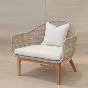 Sillón de Exterior con Estructura de Aluminio y Madera de Teca Sólida, Tejido de Ratán Sintético, Incluye Cojín y 1 Almohada - Product Image 1