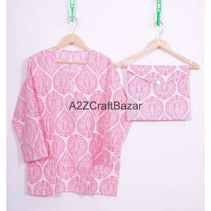 Ensemble de pyjama pour femmes en coton 100% imprimé sur mesure, vêtements de nuit romantiques été/hiver, vêtements de détente confortables avec robe de nuit élégante - Product Image 2