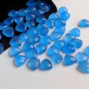 New Arrivals 2023 Healing Natural 4mm Blue Chalcedony Faceted Trillion Cut Loose Gemstones From Indian Supplier