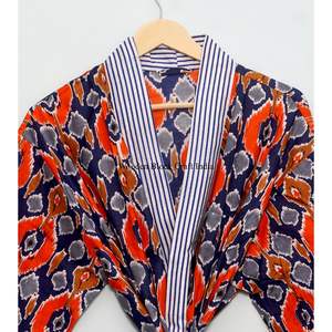 Nuevo Kimono de Algodón Estampado a Mano para Mujer con Cinturón, Ligero, Estilo Boho, para Usar como Ropa de Dormir o para el Verano - Product Image 4