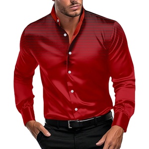 Vêtements d'été pour hommes, robe de soirée à la mode pour printemps et automne, chemise à manches longues imprimée à pois ronds et col montant - Product Image 1