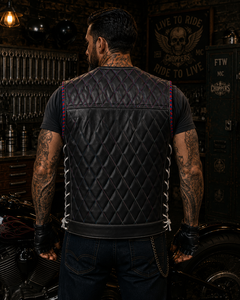 Chaleco de cuero negro acolchado para hombre, estilo motero, con cordones laterales, para motociclismo, proveedor OEM personalizado al por mayor, Alibaba - Product Image 2