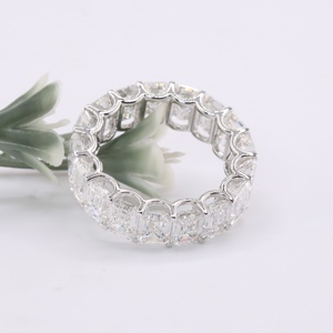 <b>Emerald</b> Cut Lab Grown Diamond Eternity <b>Ring</b> White Gold Shared Prong Step Cut Diamond Wedding Bands For Women and <b>Men</b> - Product Image 4