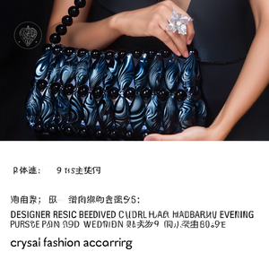 Pochette de soirée artisanale en résine perlée pour femme, sac à main de mariée pour mariage et fête - Product Image 2