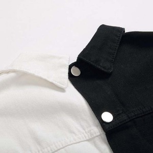 Men's Two-Tone Denim <b>Shirt</b> Jacket <b>White</b> <b>Black</b> Color Block Casual Turn-Down Collar Regular Fit Cotton Spring Wear Latest Design - Product Image 3