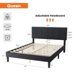 Letto Queen Size telaio grigio scuro piattaforma imbottita in lino testiera del letto nessuna scatola molla necessaria 800 libbre doghe in legno solido facile - Product Image 2