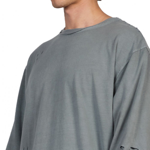 T-shirt gris à manches longues pour homme, coupe oversize, col rond, style streetwear, en lin/coton, respirant, écologique, séchage rapide, coupe jersey - Product Image 6