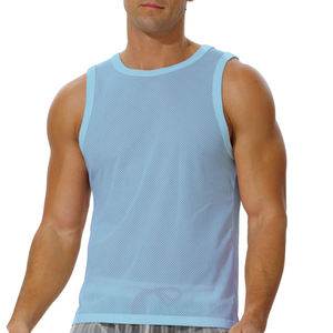 เสื้อกล้ามผู้ชายแบบสั่งทำ แบรนด์ส่วนตัว ขายส่ง ผู้ผลิต OEM ผู้จัดจำหน่าย ผลิตจำนวนมาก เสื้อออกกำลังกาย ผ้าโพลีเอสเตอร์ตาข่าย 120GSM - Product Image 1