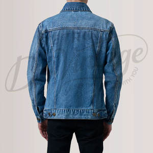 Veste en jean bleu moyen personnalisée pour homme, coupe slim, délavée, en coton, style décontracté, multi-poches, streetwear, manteau d'extérieur - Product Image 6
