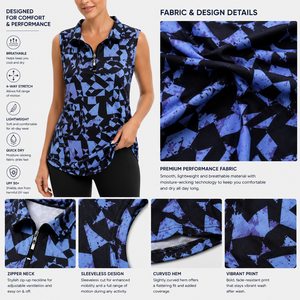 Haut de golf sans manches pour femme, imprimé, avec fermeture éclair quart, séchage rapide, extensible, haute performance, personnalisable - Product Image 3