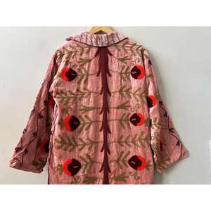 Bata Larga Elegante de Terciopelo de Algodón de Primera Calidad, Estilo Suzani, Kimono Uzbeko Bordado, Chaqueta Bohemia, Regalo para Ella - Product Image 3