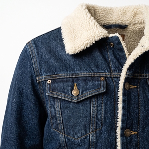 Blue <b>Denim</b> Sherpa Lined Jacket Men's Button Up Workwear <b>Coat</b> with Chest Pocket and Sleeve Cuffs - Product Image 5