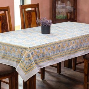Newest Trending Printed Floral Linen Cotton <b>Tablecloth</b> <b>Square</b> Classic Style Washable Woven Home Use Yellow Blue Pattern For Sale - Product Image 6