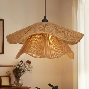 Handwoven Jute Rope Pendant Light Minimalist Boho Hanging <b>Lamp</b> Eco-Friendly Natural Fiber Woven Chandelier for Dining Room Decor - Product Image 6