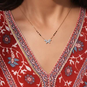 Collier pendentif demi-fleur en diamant CVD de laboratoire taille marquise, bijou romantique, cadeau Mangalsutra, design spécial pour jeune mariée, IGI - Product Image 2