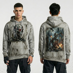 Sudadera con Capucha Azul Vintage para Hombre, Diseño Gráfico de Zombi del Senado Romano Antiguo, Lavado Retro, Felpa de Algodón Grueso, Sudadera Personalizada - Product Image 2