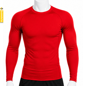 SAMAVIA <b>Men's</b> Red Customizable MMA Rash Guard <b>Compression</b> Breathable 220g Quick Dry Full Sleeve Spandex/Polyester Activewear - Product Image 1