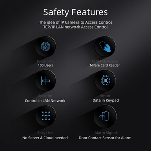 Clavier biométrique TCP/IP DK-6812 : Empreinte digitale + Carte MIFARE + Mot de passe, 1000 utilisateurs, contrôle à distance LAN, rapports d'accès et de présence - Product Image 4