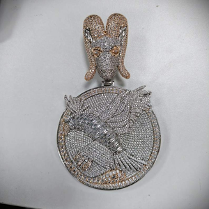 Colgante de Plata 925 con Medallón de Ram y Águila, con Moissanita y Diamantes, Estilo Hip Hop, Joyería de Lujo, Regalo - Product Image 1