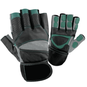 Half <b>Finger</b> Gym Gloves PU Leather Breathable Non Slip Adjustable Wrist <b>Strap</b> Weight Lifting Unisex Black Green - Product Image 1