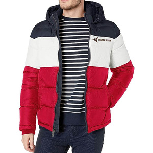 Daizen Star Men's Color Block Puffer Jacket Hooded Zipper Closure Windproof Casual Winter Wear Red White Navy Polyester Filling - Product Image 1