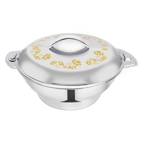 Olla de metal tradicional india con una impresionante tapa estampada para servir arroz, dal sabzi y salsas. - Product Image 1