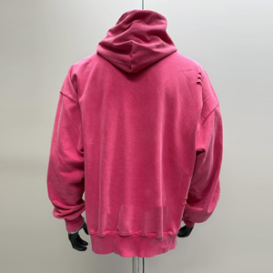 Sudadera con capucha extragrande rosa y negra para hombre, de algodón tejido, con logo en relieve, bolsillo frontal, estilo casual urbano, antiencogimiento - Product Image 3