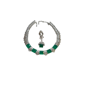 Conjunto de Collar de Diamantes Estilo Esmeralda Verde Premium con Pendientes a Juego, Joyería de Lujo para Novia, Boda, para Mujer - Product Image 3
