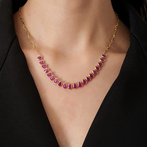 Hot Sale New Arrivals 14K Yellow Gold Pear Shape Natural <b>Ruby</b> Paperclip Chain Half Tennis <b>Necklace</b> For Women Wedding Jewelry - Product Image 2