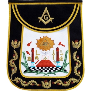 Tablier maçonnique exclusif pour Maître Maçon, noir, en chenille, avec équerre et compas, G Masonic Exclusive Master Mason Apron - Product Image 6