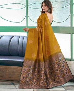 Sari Tradicional KV de Algodón y Seda sin Coser, Estampado, para Fiesta - Product Image 4