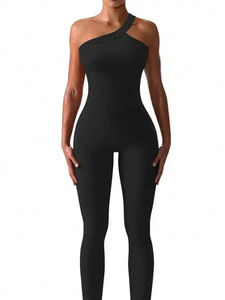 Combinaison moulante noire côtelée respirante pour femme, taille haute élastique, sans manches, la plus vendue - Product Image 4