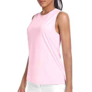 Camiseta Deportiva sin Mangas para Mujer, Personalizada, Ligera, de Algodón con Encaje, Cuello en V, Color Sólido, con Logo Frontal, Venta al Por Mayor - Product Image 5