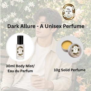 Perfume Nocturno Unisex Dark Allure, Aroma a Café y Vainilla, Ingredientes Naturales, Larga Duración, 30 ml, Bruma Corporal/EDP, 10 g, Perfume Sólido - Product Image 1