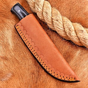 Cuchillo de Hoja Fija de Acero de Damasco Forjado con Punta Caída, Funda para Porte Vertical, Espiga Completa, OEM, para Caza y Bushcraft, Mango de Micarta - Product Image 5