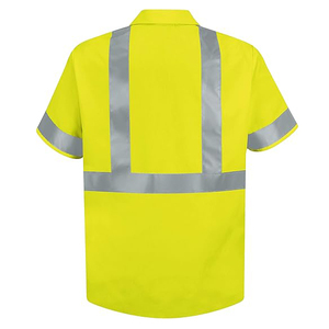 T-shirts de sécurité haute visibilité personnalisés avec logo pour hommes et femmes, avec bandes réfléchissantes à boutons et LED clignotantes, Classe 1, 100% coton - Product Image 2