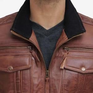 Chaqueta de Cuero Marrón Personalizada para Hombre con Cuello Mao, Cuero de Primera Calidad, Elegante y Duradera, Precio al por Mayor Disponible - Product Image 6
