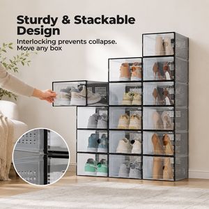 Scatola Portascarpe Impilabile in Plastica Trasparente, Confezione da 10/15, Organizzatore Pieghevole per Esposizione di Sneaker - Product Image 3