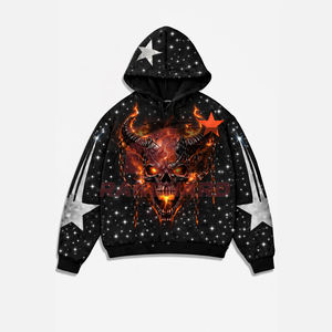 Sudadera Urbana Premium Estilo Callejero con Estampado de Diamantes de Imitación de Alto Impacto y Diseño Artístico para Primavera/Verano - Product Image 1