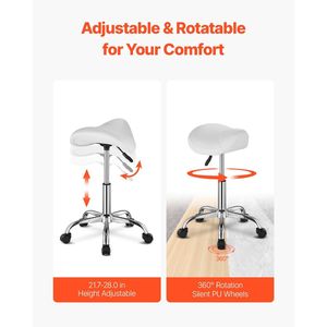 Sgabello Ergonomico Girevole con Capacità di Carico 450 LBS, in Pelle PU, con Ruote e Altezza Regolabile, per Salone - Product Image 4