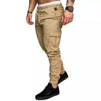 Celana Cargo Khaki Pria Model Lurus Banyak Kantong Gaya Pakaian Kerja Kanvas Bernapas Kancing Depan Berat Sedang Cocok untuk Musim Gugur