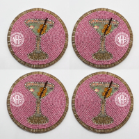 Ensemble de sous-verres perlés chic pour cocktails, ronds, couleur pêche, pour Martini, Happy Hour, décoration de table de bar, pour verres à vin, mugs et tasses, vente en gros