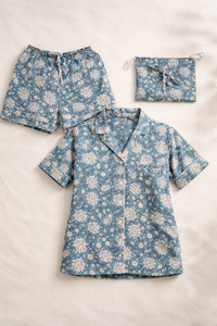 Conjunto de Pijama de Algodón con Estampado Floral Hecho a Mano, Camisa de Manga Corta y Pantalones Cortos, Ropa de Dormir de Verano para Mujer, Pijama de Algodón de Lujo - Product Image 2