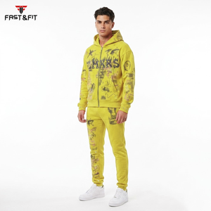 Nuevas llegadas: Conjuntos deportivos de forro polar estampados para hombre, con logo personalizado, color liso, al por mayor, para invierno. - Product Image 3