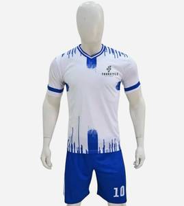 เสื้อฟุตบอลชายสีขาวน้ำเงินแบบซับลิเมชั่น คอวี แขนสั้น ระบายเหงื่อได้ดี ทรงแอธเลติก เหมาะกับทุกฤดูกาล - Product Image 1