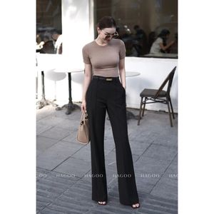 Q361 High Waist Straight Leg Women Solid Knitted Worsted Full Length <b>Pants</b> Anti Pilling Zipper Fly Summer Wear - Product Image 6