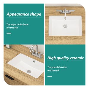 Lavabo Rettangolare da Incasso in Ceramica Bianca 18x12 Pollici con Troppopieno, Eleganti Lavabi per Ristrutturazione Bagno - Product Image 4